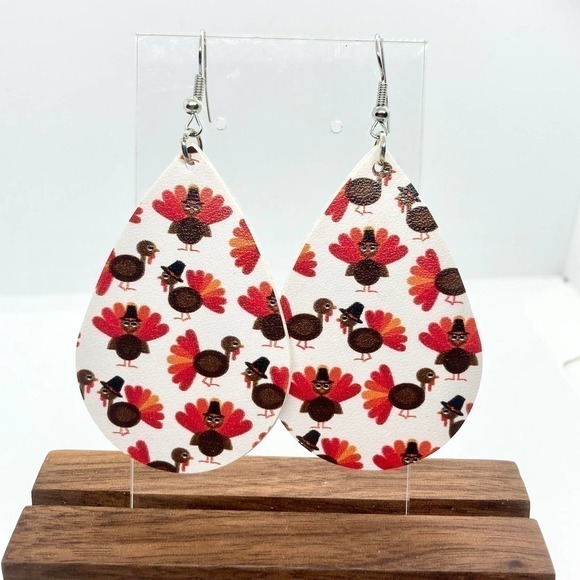 Deja Vu Kreations Jewelry - Faux Leather Teardrop Turkey Print Earrings